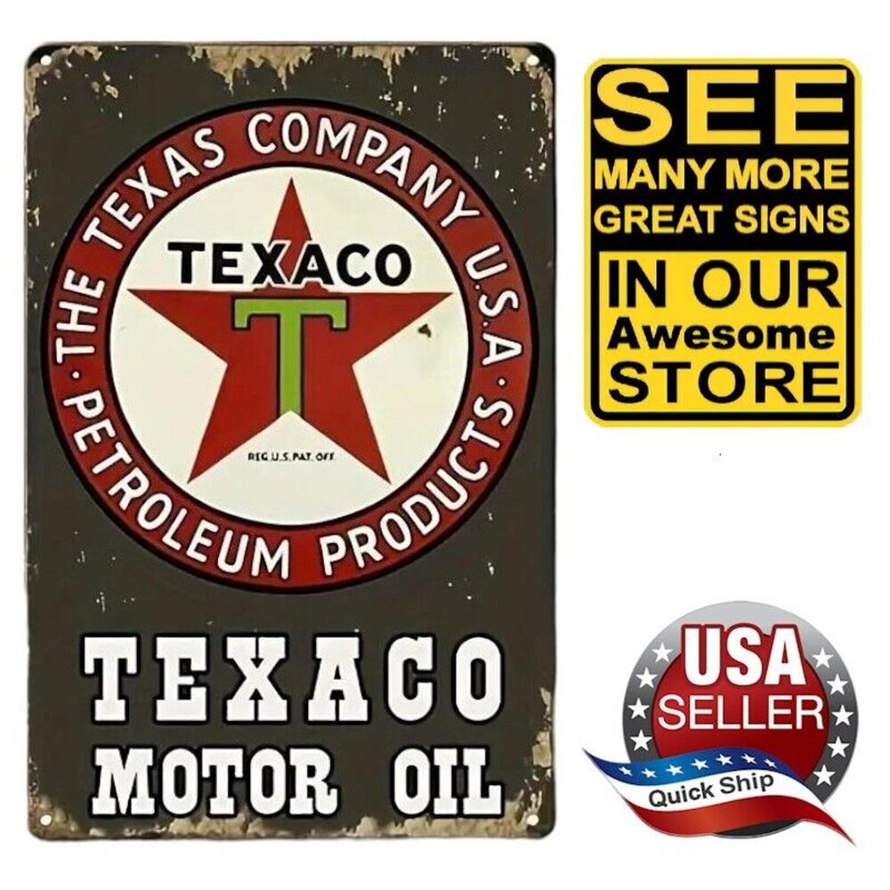 Retro Metal Tin Sign • Petroliana • Texaco Motor Oil • The Texas Company • 8x12